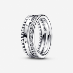 Bague Pavé & motifs perlés Pandora Signature