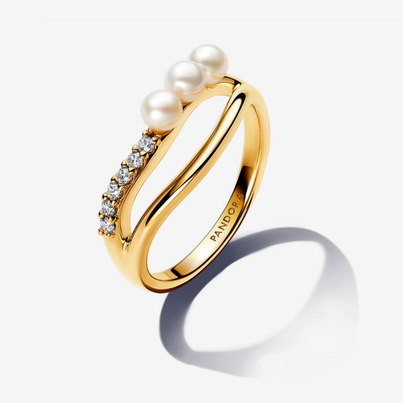 Bague Double de Forme Organique et Perles de Culture