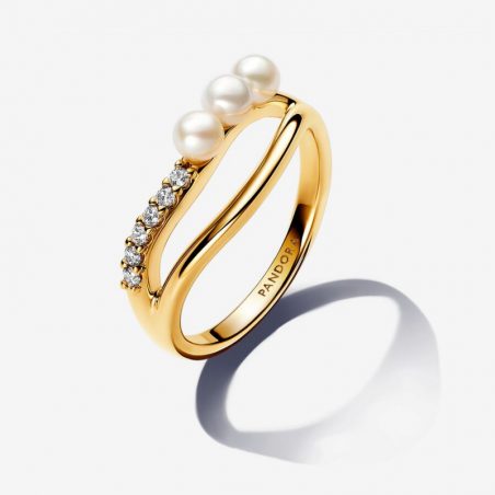 Bague Double de Forme Organique et Perles de Culture