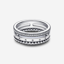 Bague Pavé & motifs perlés Pandora Signature