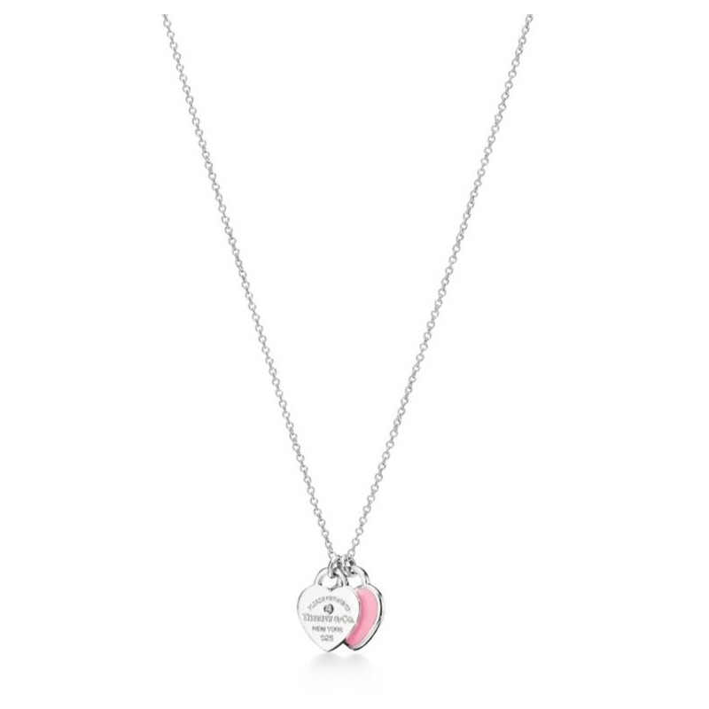 Pendentif double Plaque Cœur rose