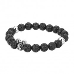 Bracelet en perles de lave noires avec icône Mickey Mouse