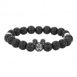 Bracelet en perles de lave noires avec icône Mickey Mouse