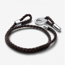 Double bracelet en cuir tressé brun Pandora Moments