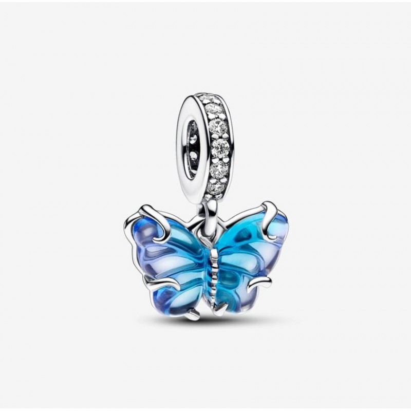 Charm-pendentif Papillon en verre de Murano bleu