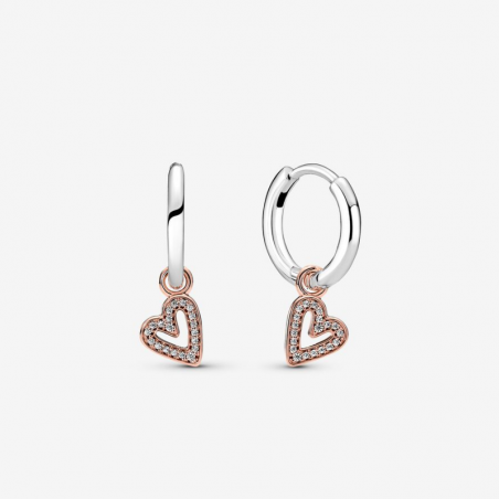 Boucles d'Oreilles Créoles Pendantes Esquisse de Cœur Scintillantes