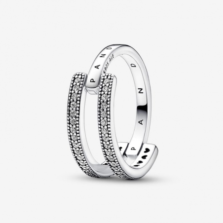 Bague Double Signature et Pavé Pandora Signature