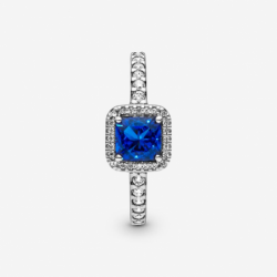 Bague Halo Scintillant Carré Bleu